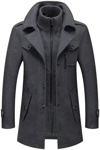 FTCayanz Men's Wool Coat Winter Slim Fit Pea Coats Single Breasted